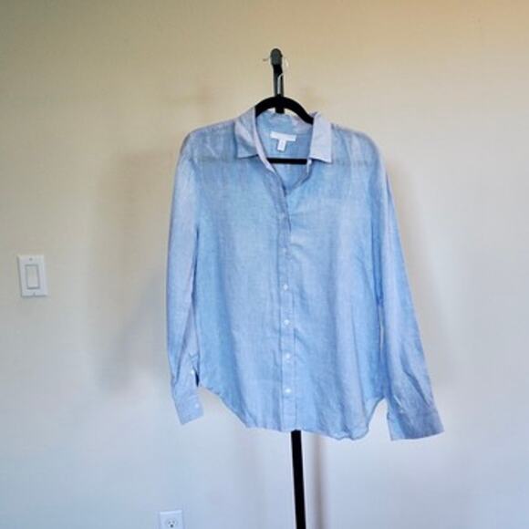 White Label The White Company Long Sleeve Collared Linen Top Blue Womens Size 12 - Picture 1 of 5